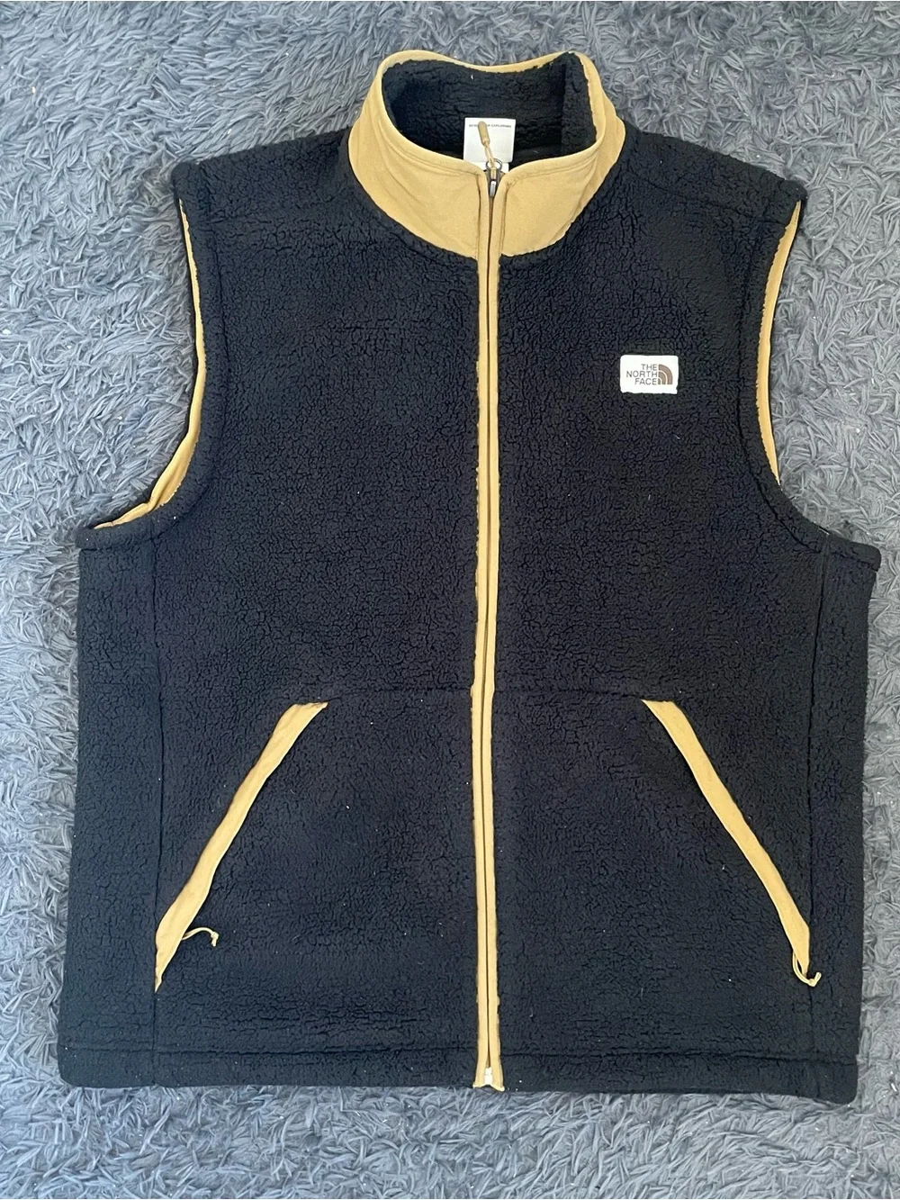 Men Size XL North Face Campshire Vest Black Khaki  Sherpa Fleece